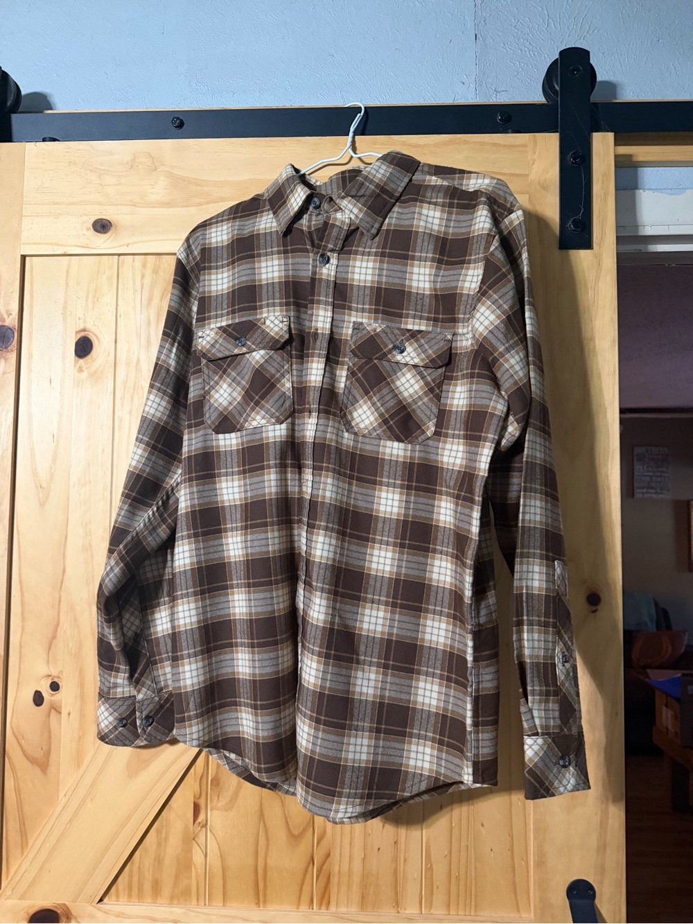 Magellan Outdoors Brown and Cream Plaid Button-Down Shirt